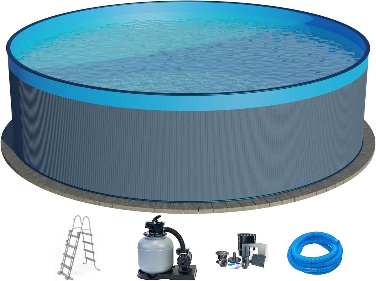 Planet Pool, Stahlrahmenpool, 450x120 cm, 0,4 mm, 0,3 mm, Anthrazit/Blau, Stahlwand Set (5-teilig) rund, Stahl anthrazit