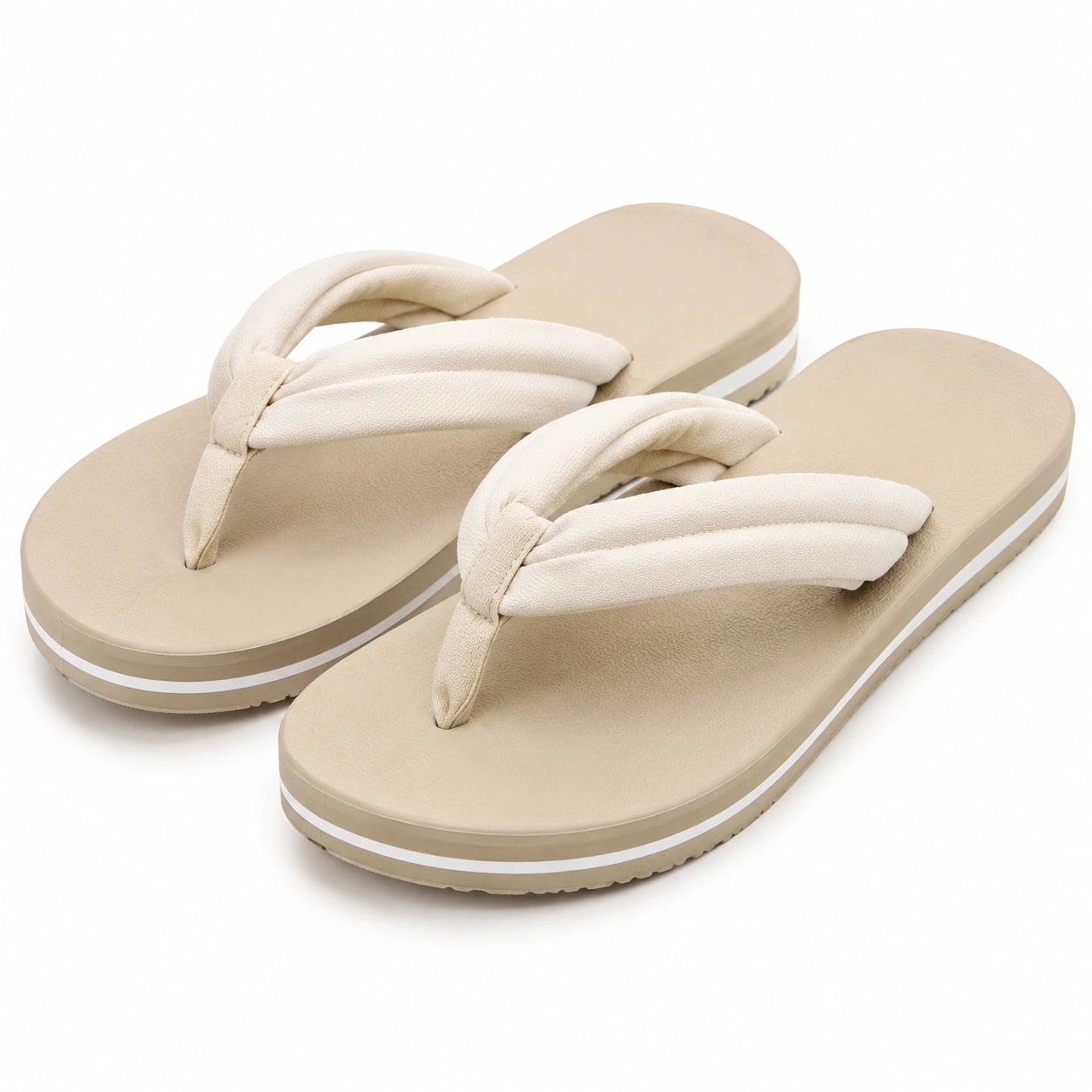 Zehentrenner 38/39 Beige mit gepolsterten Riemen und rutschfester Sohle