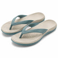 Zehentrenner 38/39 aus Kunststoff Beige Blau mit strukturiertem Fußbett