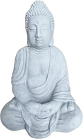 Relaxdays, Statuen, 70 cm, Hellgrau, Buddha Figur sitzend, Gartenfigur, Vintage Dekofigur Wohnzimmer, wetterfest