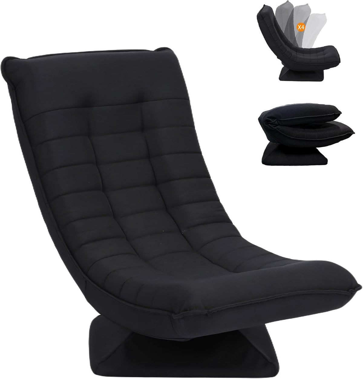 Hoclauho, Relaxsessel, 150 kg, 13 cm, Schwarz, Bequemer Bodensessel mit 4 Fach Verstellbarer Rückenlehne, 360° Drehfunktion Klappmechanismus