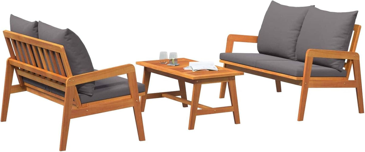 vidaXL, Sofa, Braun, Bistrogarnitur mit Kissen 3 pcs Massivholz Akazie, Moderner Garten-, rechteckige Terrassenmöbel