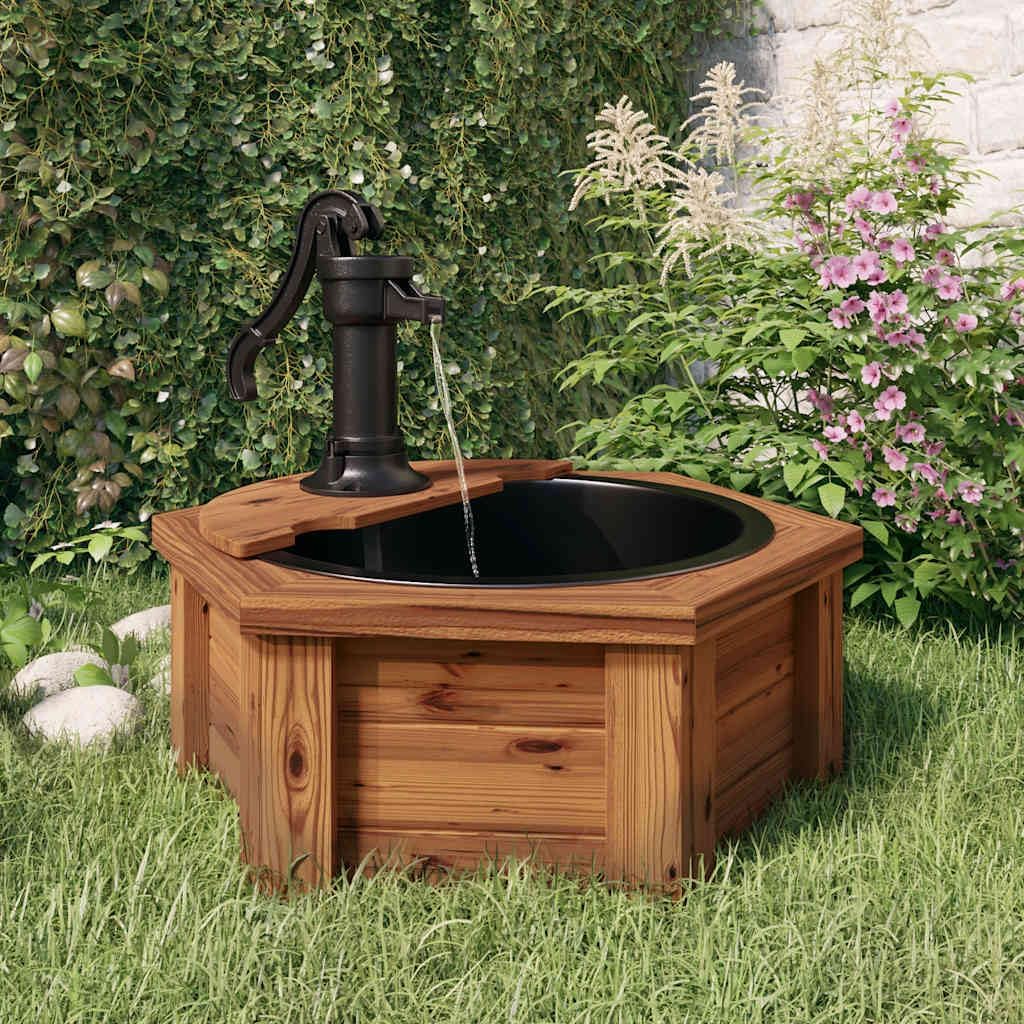 Molumvel, freistehend, 57x57x53 cm, Grün, Gartenbrunnen mit Pumpe, Wasserfall aus Tannenholz, Zierbrunnen für Garten