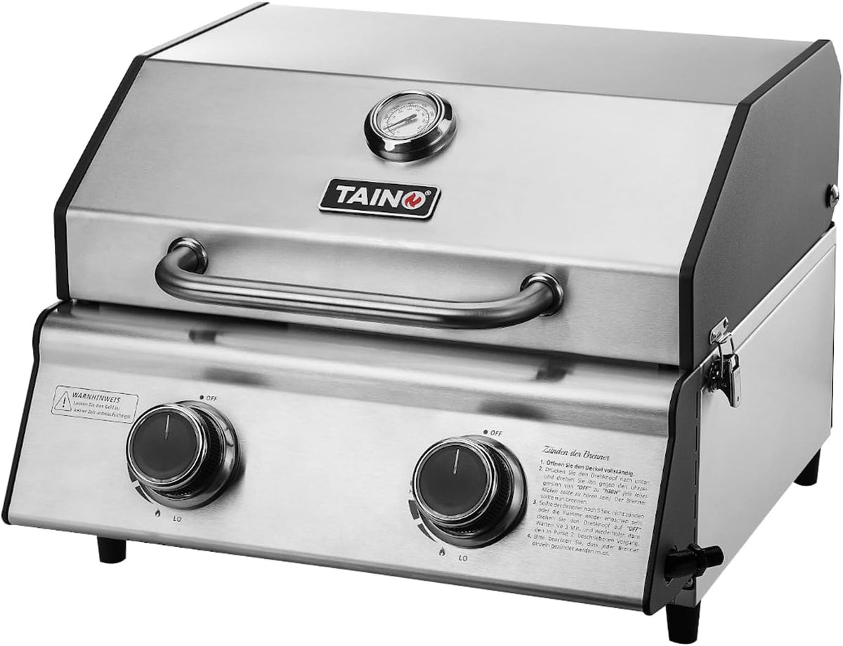TAINO, Gasgrill, Grau/Weiss, PLATINUM COMPACT Tischgrill 2 Brenner Edelstahl Kompakt