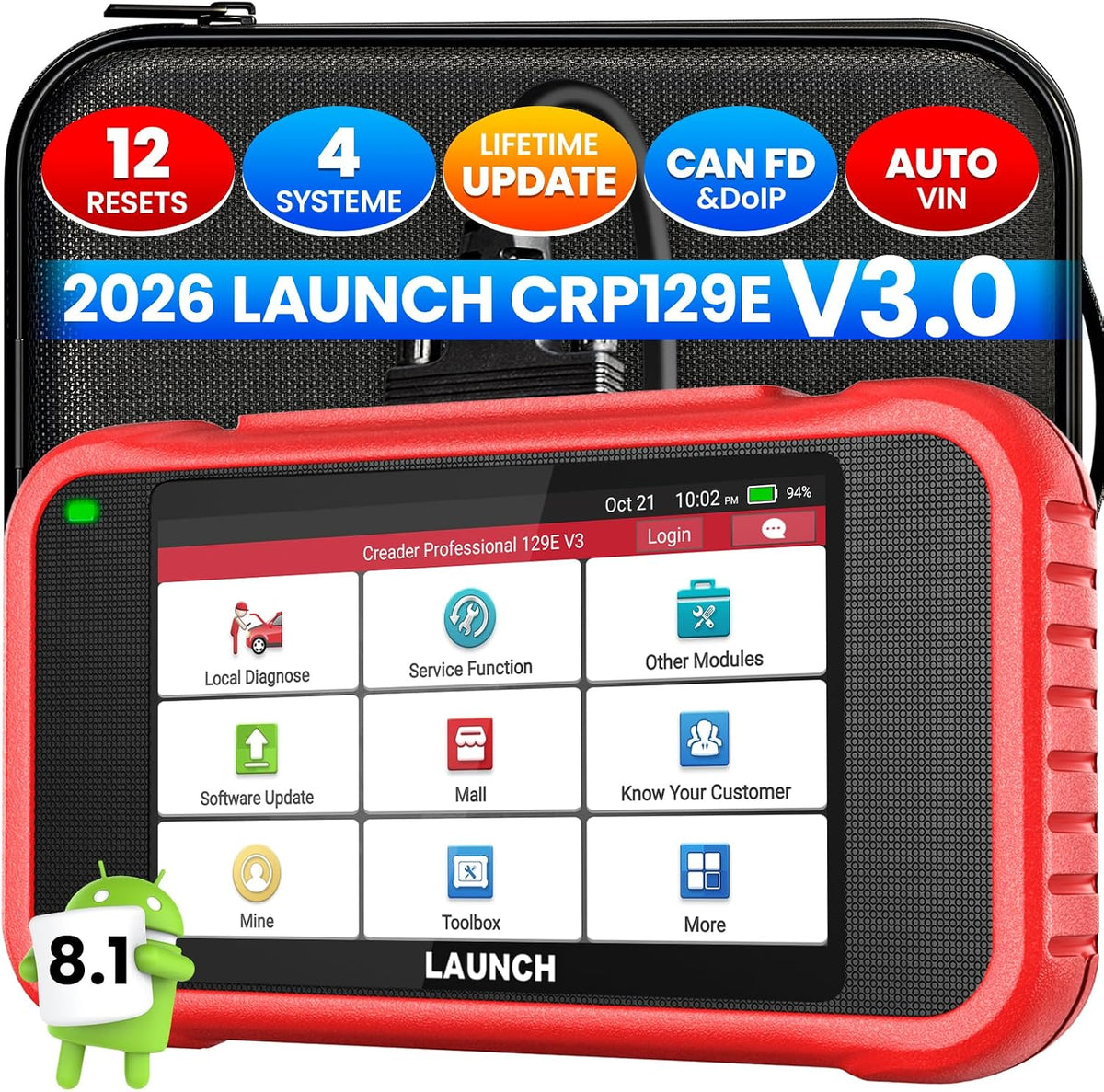 LAUNCH, OBD-II Diagnosewerkzeuge, Grau/Rot, CRP129E V3.0 OBD2 Diagnosegerät Auto, Kfz Tester, 4 Systeme: Motor