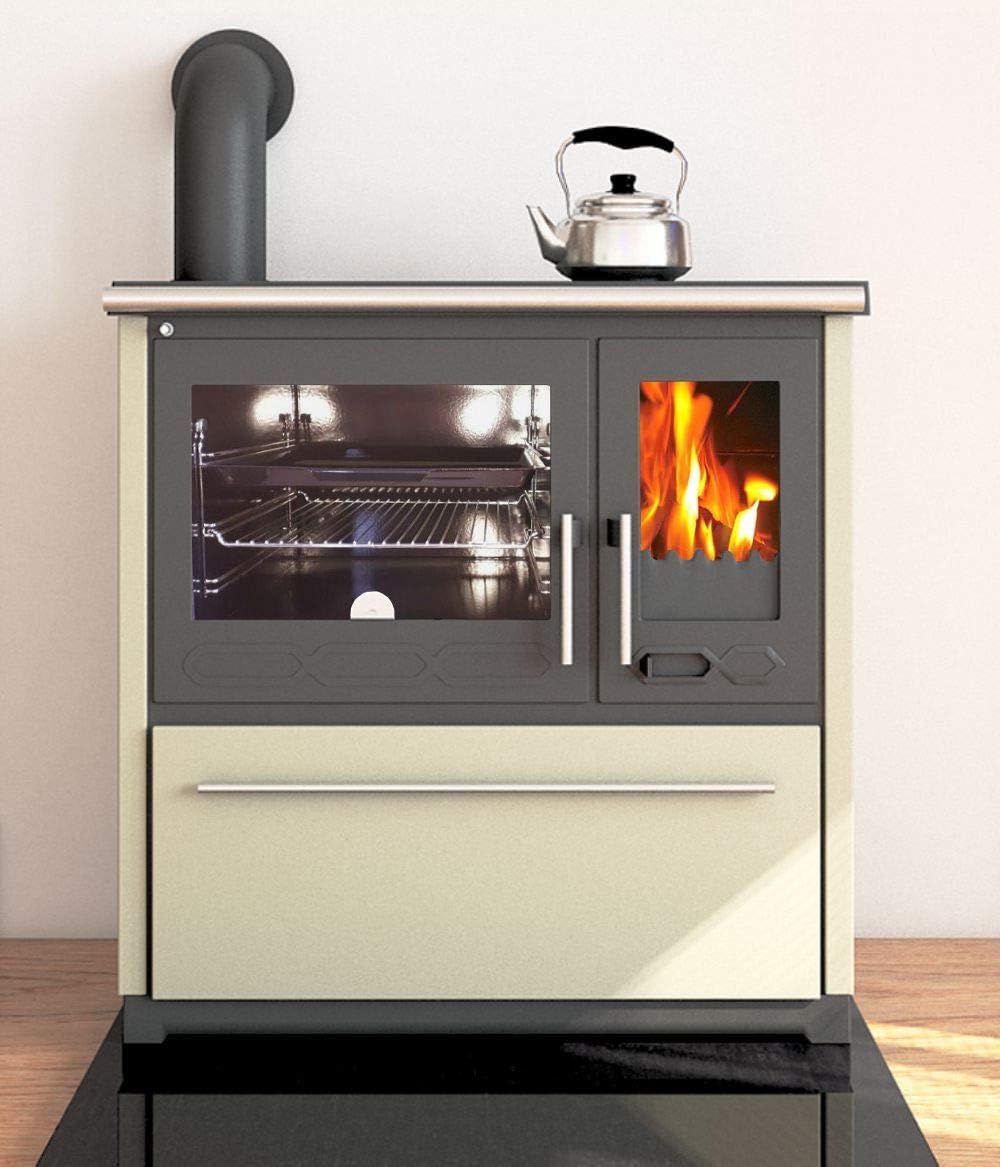 Plamen, Kaminofen, 8 kW, Creme, Küchenofen Holzherd 850, links - Dauerbrandherd