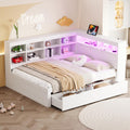 Kayan, Matratze, 140×200 cm, Weiss, Massivholzsofa, Mit extra grossen Schubladen, Mit USB-Steckdose und LED-Lichtleiste