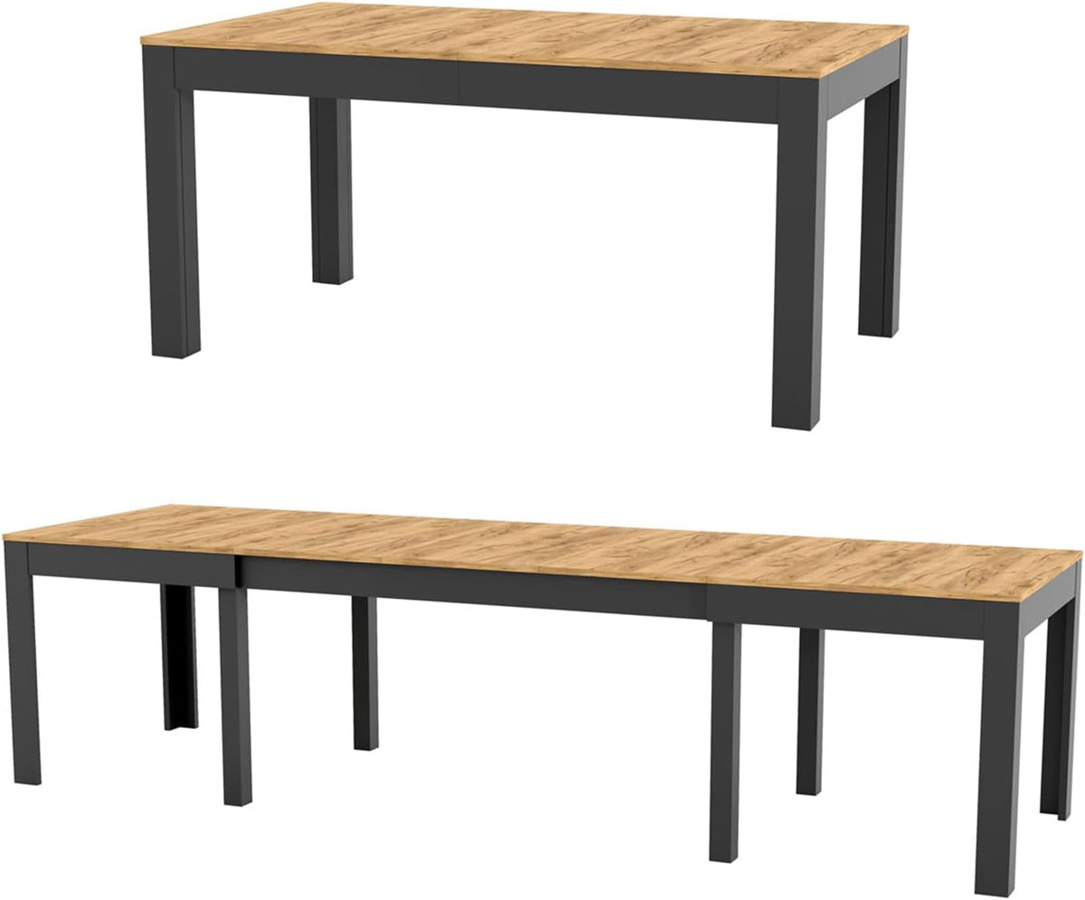 MPS, Esstisch, 300x90x76 cm, 300 cm, Eiche/Schwarz, Gross Praktischer WENUS 160- Eiche Craft Schwarz 4-12