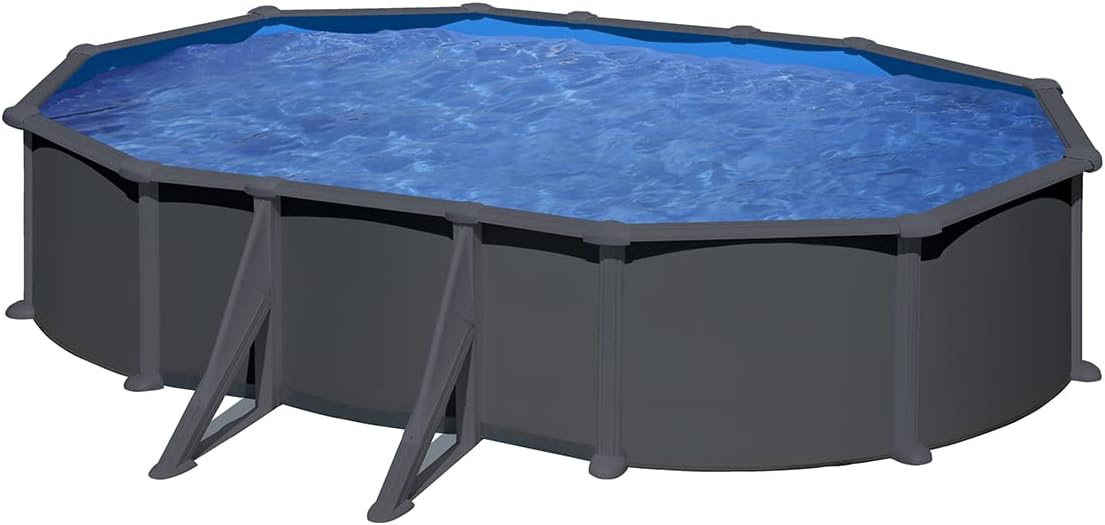 Gre, Stahlrahmenpool, 6,34 m, 3,99 m, 1,32 m, Grau/Blau, Pools Pool Oval Stahl x x, Anthrazitgrau, Sandfilteranlage