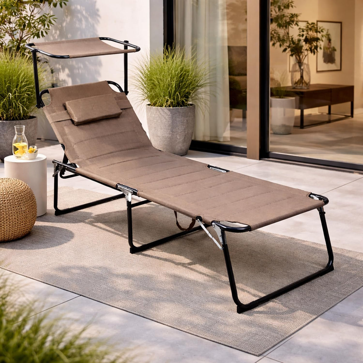 Mojawo, Liegen, 150 kg, 95 cm, Taupe, XXL Gartenliege Sonnenliege Relaxliege Liege Aluminium mit