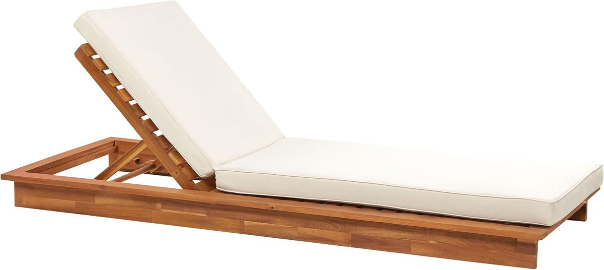 Beliani, Liegen, Weiss, Gartenliege Akazienholz Heller Holzfarbton mit Auflage