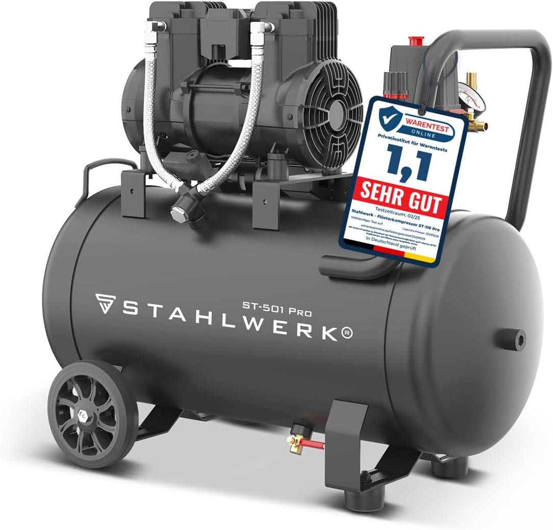 STAHLWERK, Kompressor, 10 bar, 70 dB, 50 L, Grau, Tank, ölfrei & leise (ST-501 Pro)