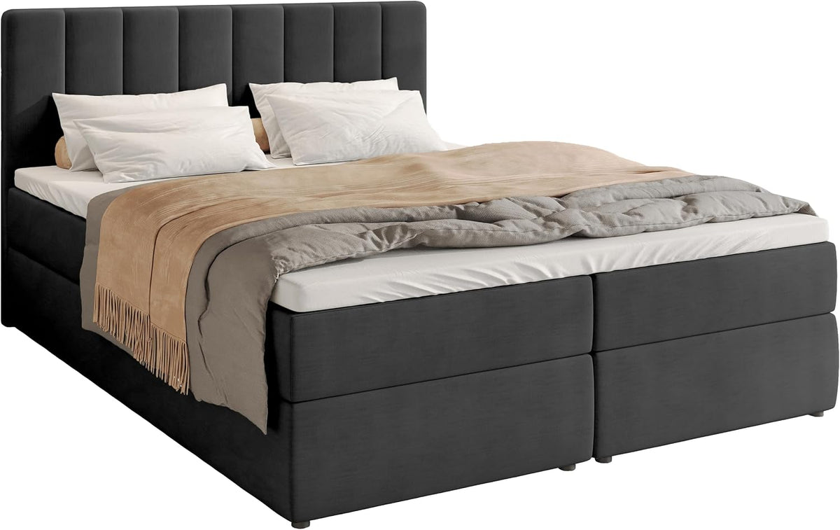 BROMARKT, Boxspringbett, 160x200 cm, Grau, mit Matratze Bett mit Topper Graphit