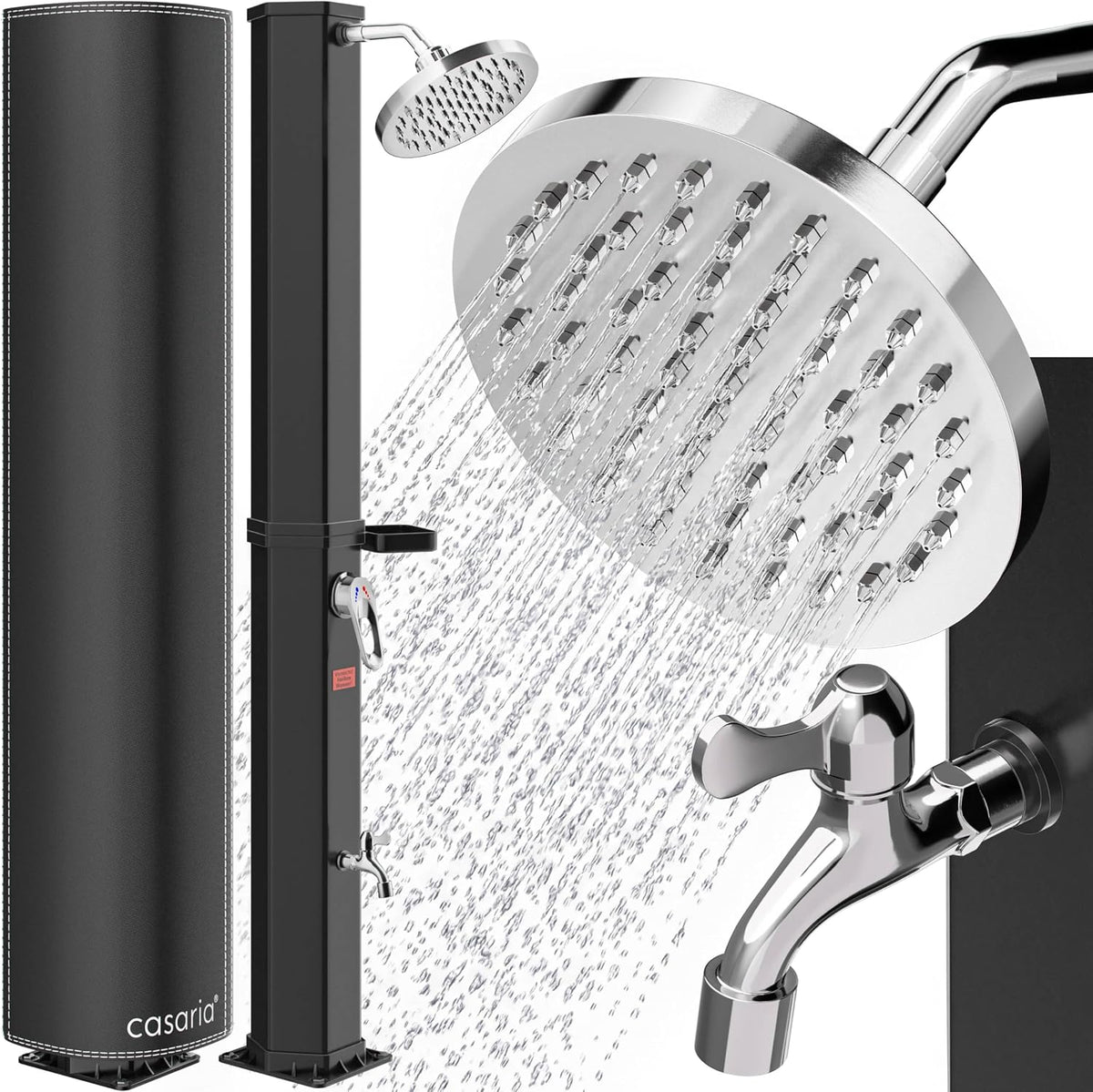 CASARIA, Brausen & Duschen, 60 Liter, Grau/Weiss, Solardusche UV-beständig inkl. 105GSM Abdeckung