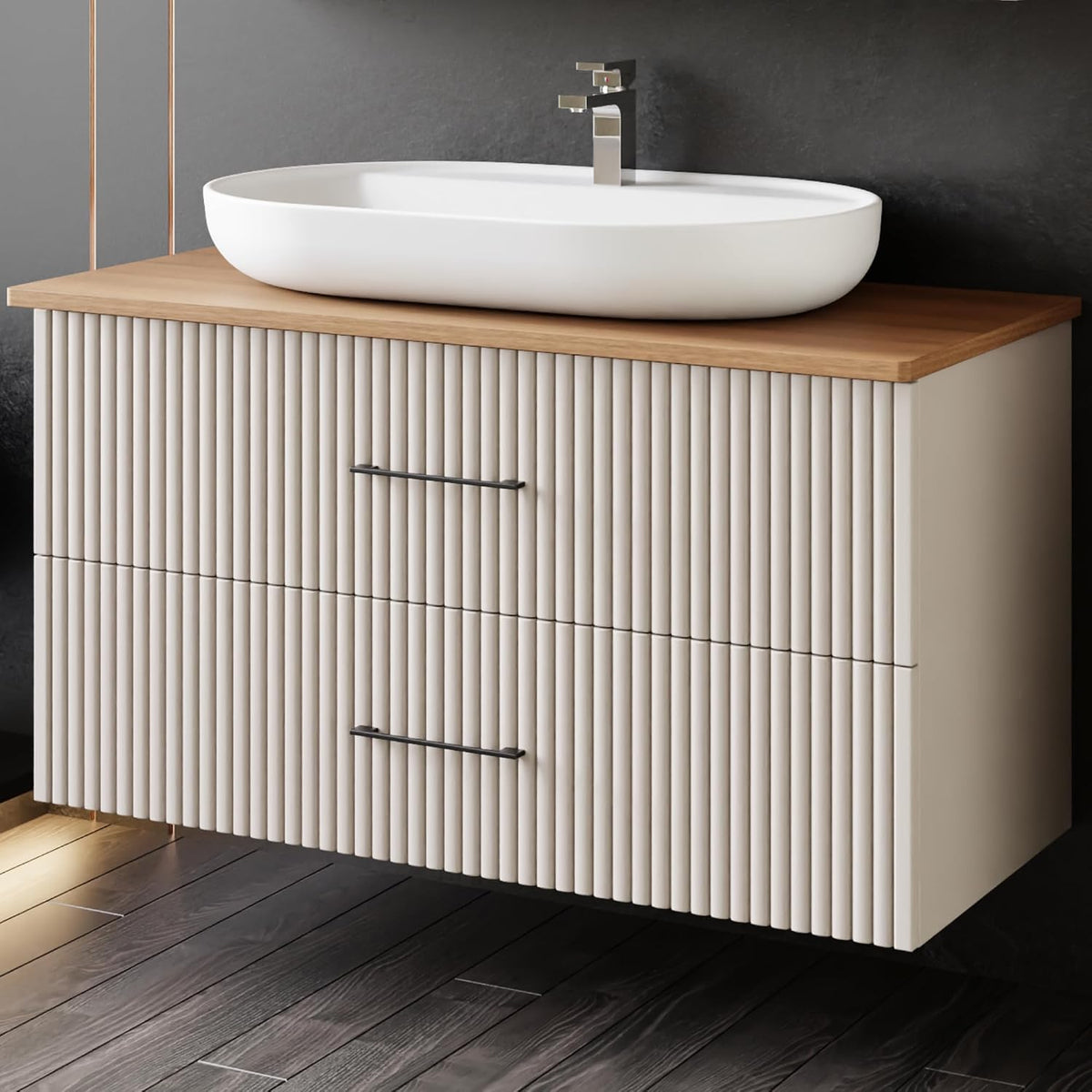 KAREN banyo, Waschplätze, Eiche/Weiss/Anthrazit, Waschtisch mit Unterschrank Liana