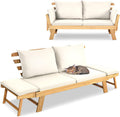 GIANTEX, Sitzbank, Beige/Natur, Gartenbank mit Liegefunktion, Gartensofa mit klappbaren Seitenlehnen, Balkonbank mit Auflagen