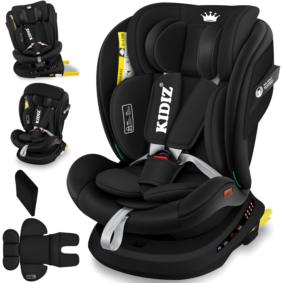 Kidiz, Kindersitz, 150 cm, Schwarz, ® Auto mit Isofix i-Size R129 100- bis 12 Jahre, Kinderautositz Gruppe 0 / 1 / 2 / 3