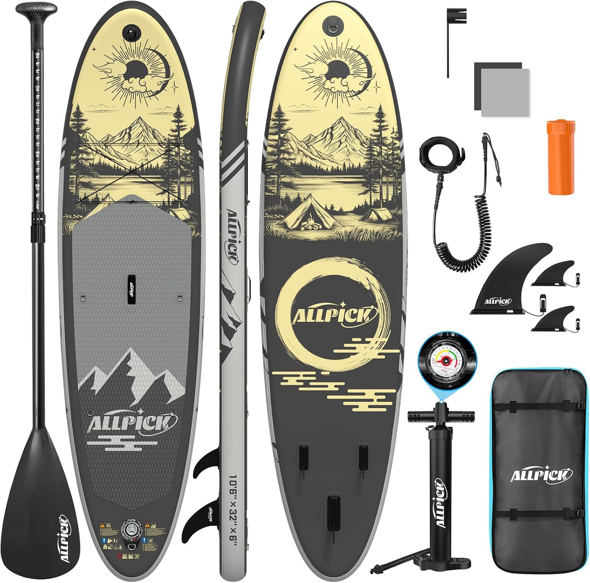 ALLPICK, SUP-Board, 200 kg, Grau, Stand-up-Paddle-Board Aufblasbar, SUP Board Set