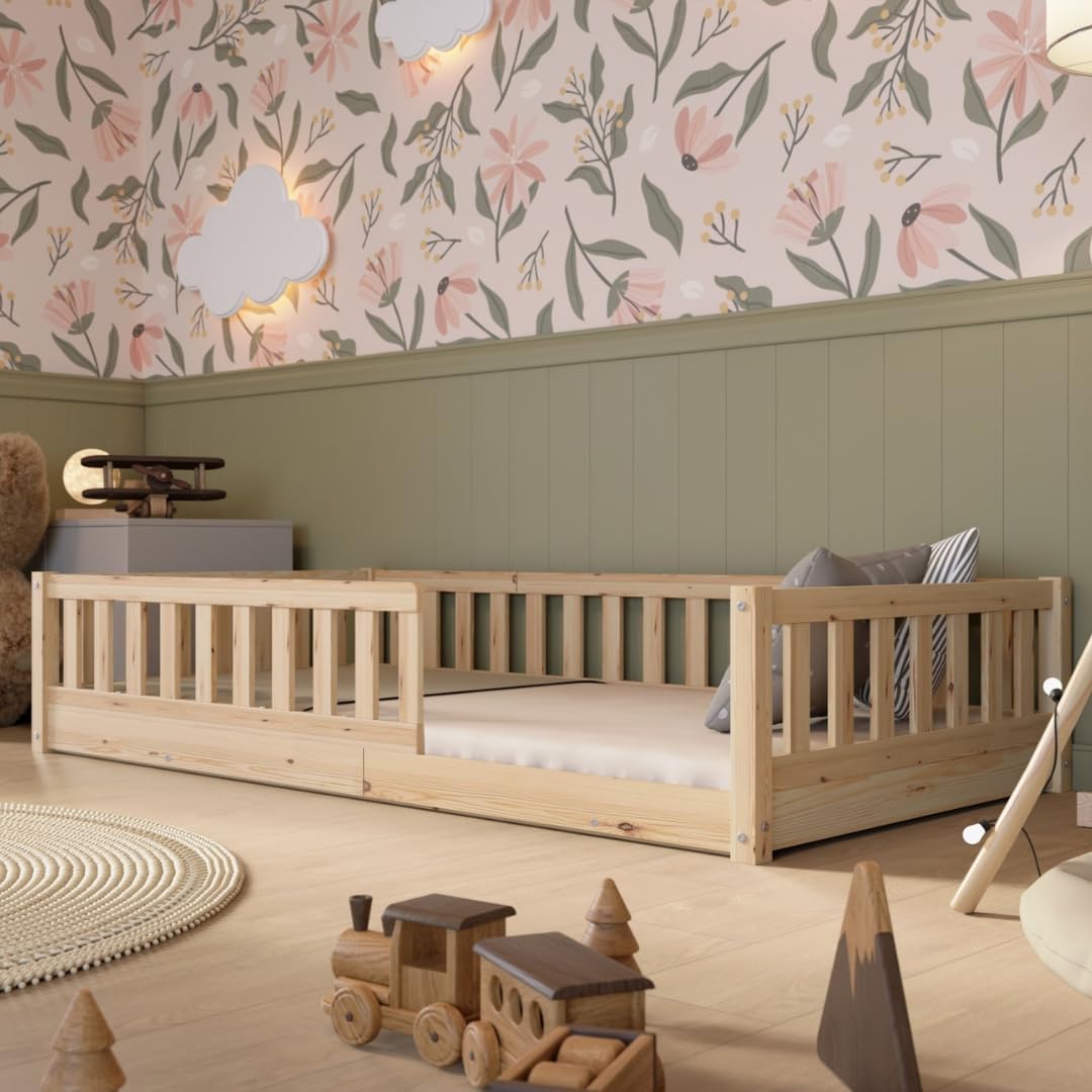 Crazy Pine, Kleinkindbetten, 100x200 cm, Natur, Montessori Kinderbett Basic - Bodenbett