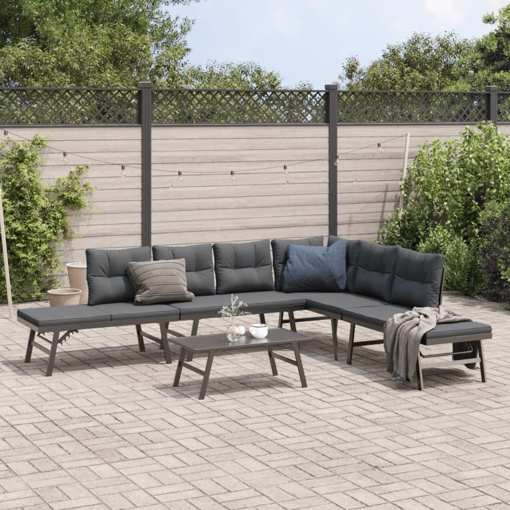 IKAYAA, Unterhaltungssets, Pulverbeschichteter Stahl, Schwarz, 5 TLG Loungemöbel Set Aluminium, Gartenlounge XXL