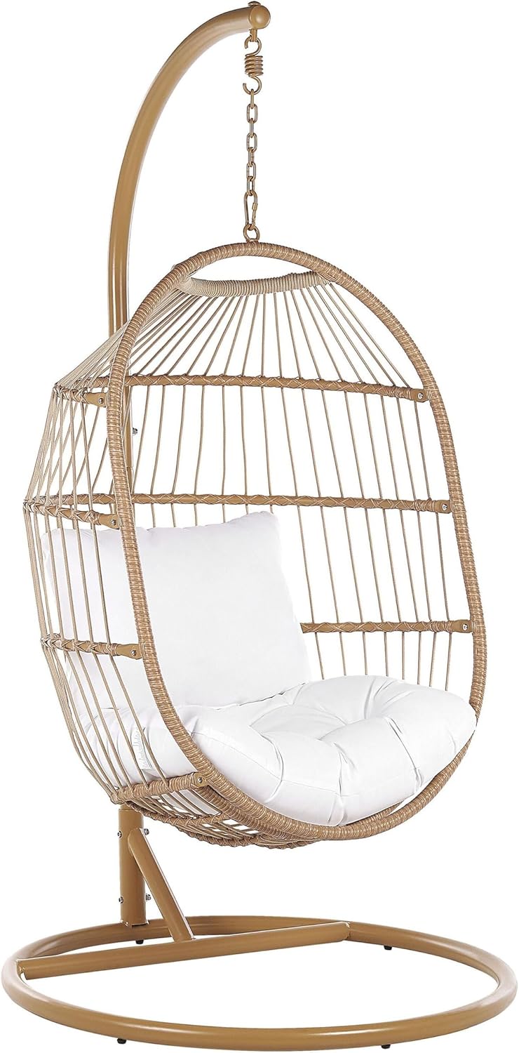 Hängesessel, Beliani, Beige, Moderner aus Metall / Rattan / Flechtseil mit Kissen Alba