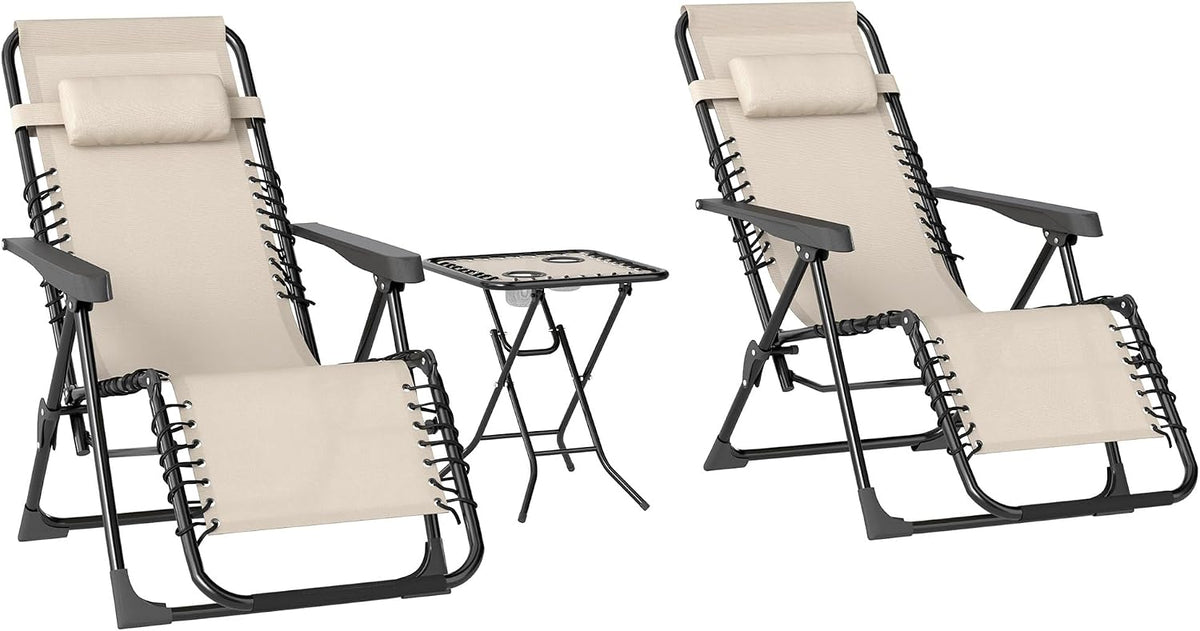 Outsunny, Liegen, 90x65x110 cm, Beige, Gartenliege Set 3-TLG. Klappbar 2 Stühle