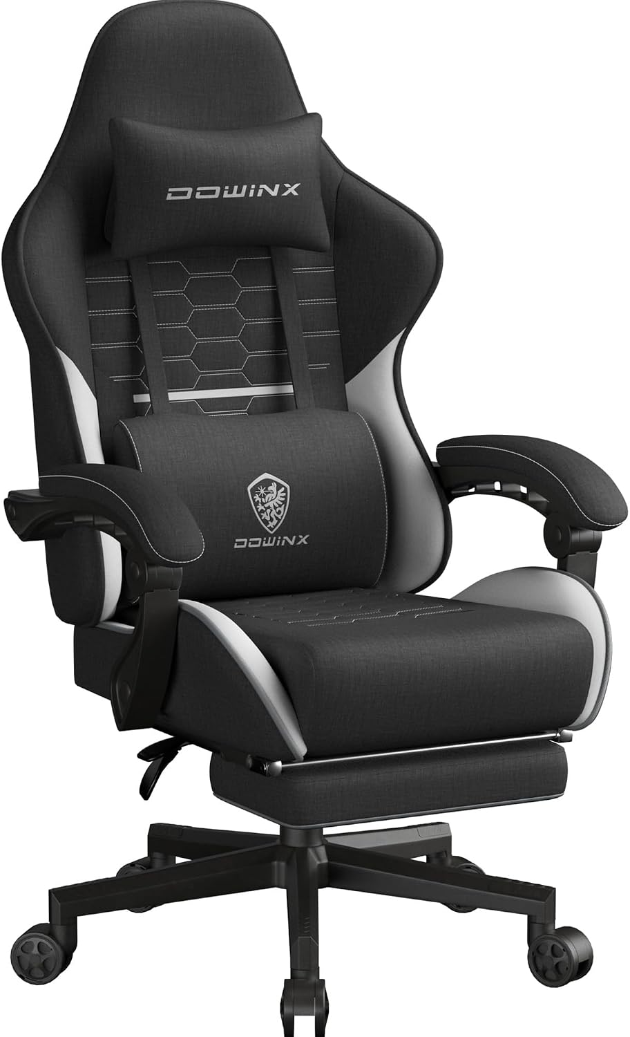 Dowinx, Schreibtisch, Schwarz/Weiss, Gaming Stuhl Tasche Frühling Kissen, Ergonomischer PC-Stuhl mit Kopfstütze