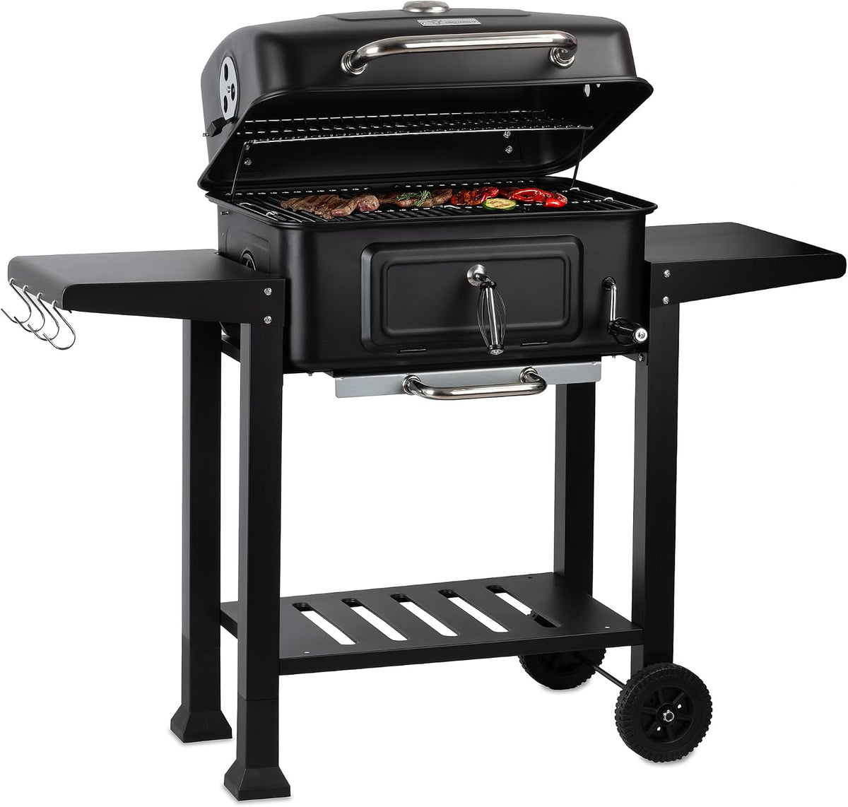 BBQ-Toro, Holzkohlegrill, Schwarz, Holzkohle Grillwagen mit höhenverstellbarer Kohleschale