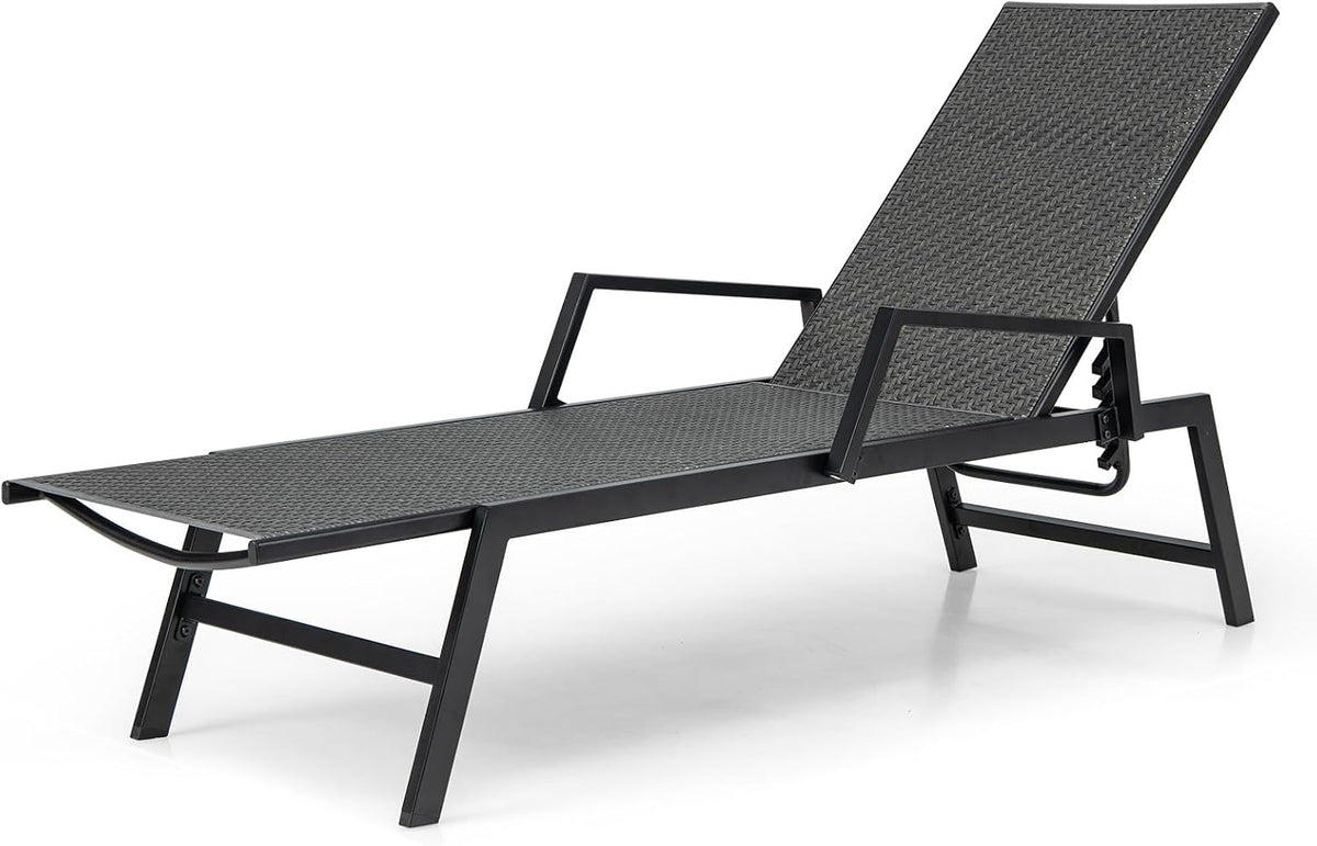 COSTWAY, Liegen, 150 kg, Grau/Weiss, Sonnenliege Rattan, Gartenliege mit Verstellbarer Rückenlehne und Armlehnen
