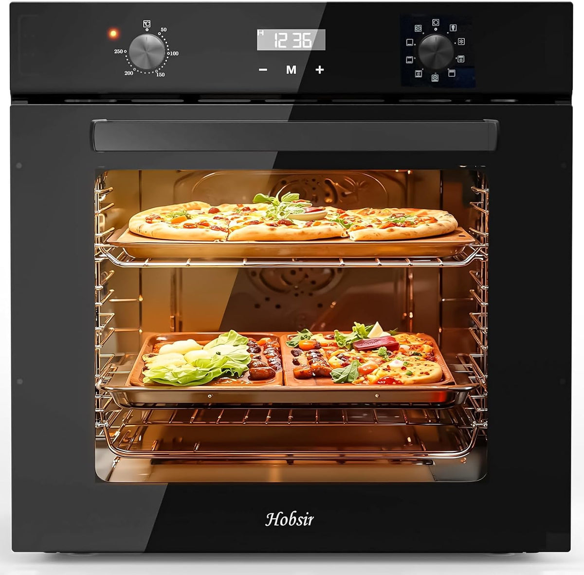 Hobsir hob, Backofen, 2800 W, 60 cm, 60 L, Schwarz/Grau, Einbau mit Fassungsvermögen, Heizleistung