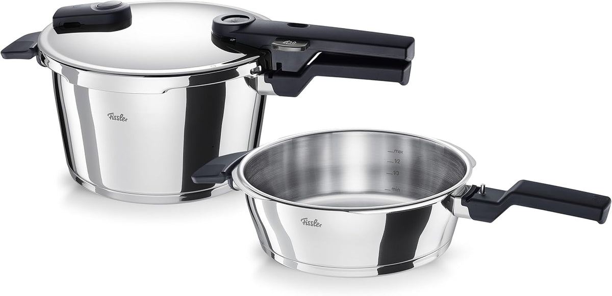 Fissler, Schnellkochtöpfe, 2,5 L, 22 cm, Grau/Weiss, Vitaquick Schnellkochtopf-Set 3-teilig (4, Schnellkochtopf & Schnellbratpfanne