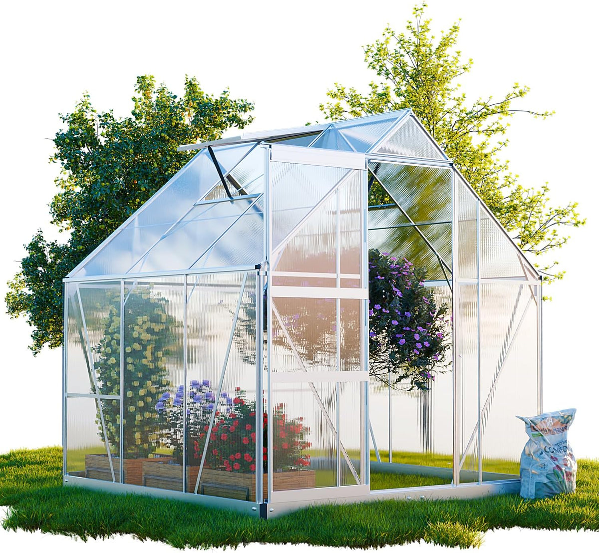 GARMIO, Gewächshaus, 190x190 cm, 3,7m, Weiss/Grau, ® Cuneo für den Garten, Alu Frühbeet inklusive Fundament