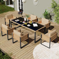 Merax, Essgruppe, Braun, Gartenmöbel Set 6-Personen, Outdoor Balkonmöbel mit Esstisch, Polyrattan-Terrassenmöbel mit Abnehmbar und Waschbar Kissen
