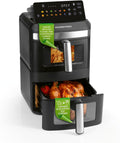 GOURMETmaxx, Heissluftfritteuse, 12 L, Grau/Schwarz, FryUp XL vertikale Doppelkammer mit Sichtfenster