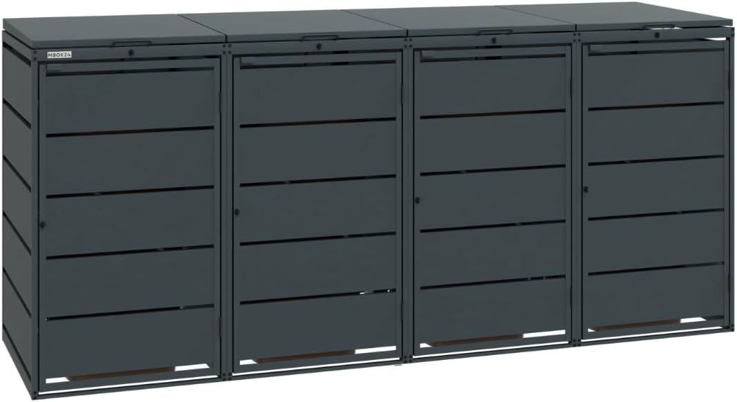 MBOX24, Mülltonnenbox, 240 Liter, Anthrazit, Classic 4er für Mülltonnen bis, aus verzinktem Stahl, 1er Metall Mülltonnenverkleidung in