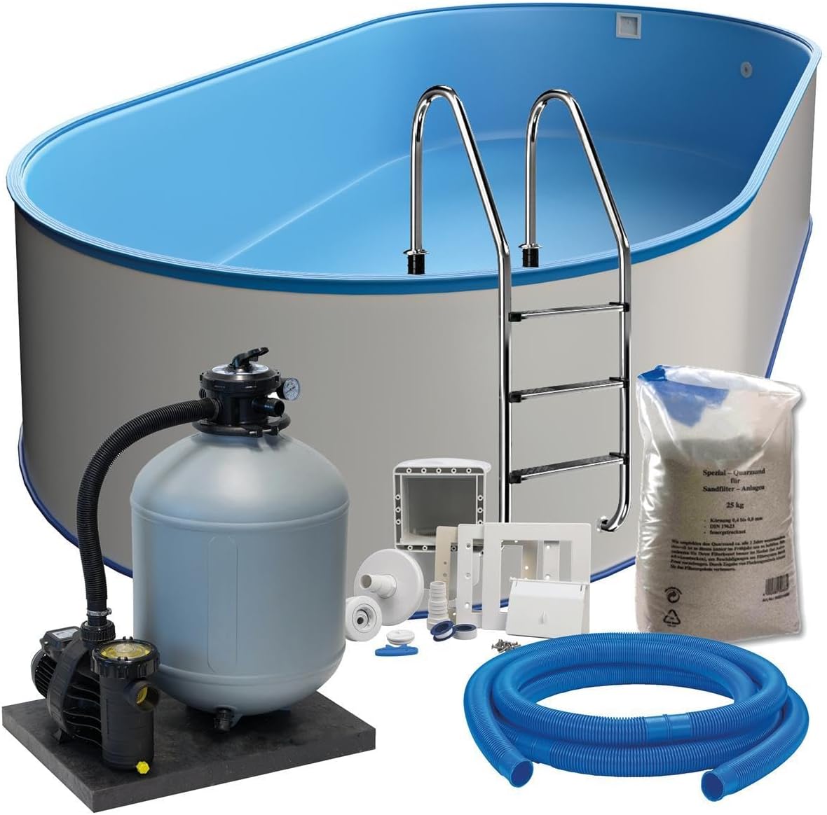 POWERHAUS24, Stahlrahmenpool, 8,00 m, 4,20 m, 1,20 m, 11 m, Blau/Grau, Stahlwand Ovalpool-Set (L x B x T) x x, Pool Made in Europe