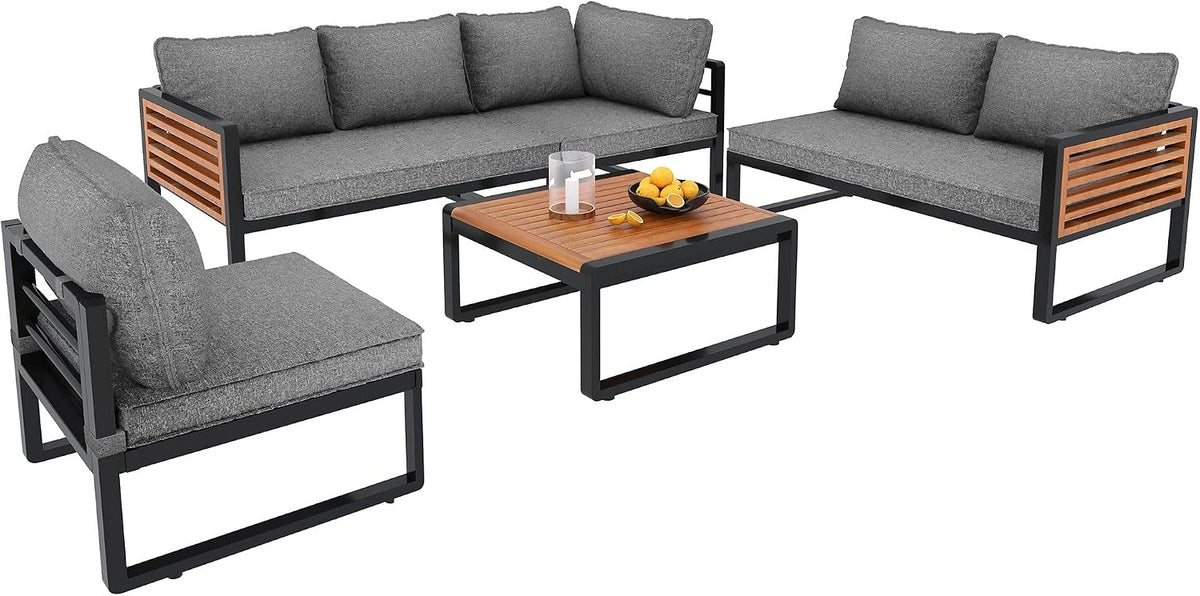 Sofa, Cenbunsh, Grau, Gartenlounge-Set, Garten -Set für 5-6 Personen, Modernes Outdoor- -Set, Gartenmöbel-Set mit verzinktem Eisenrahmen
