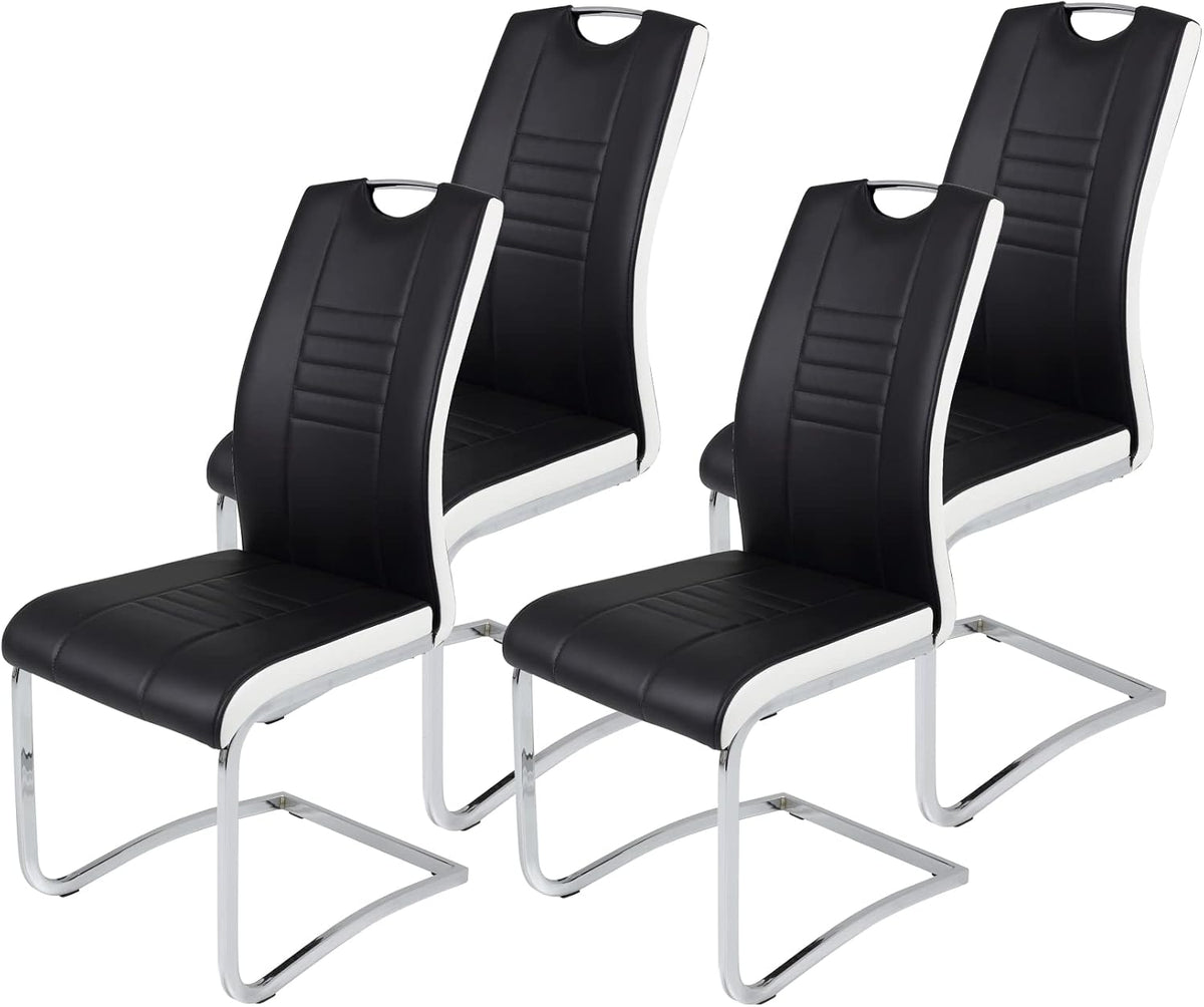 Hela Tische, Esszimmerstühle, 43 x 61 x 99 cm, Schwarz/Weiss/Chrom, 4er Set Schwingstuhl Tabea, Kunstleder Schwarz-Weiss
