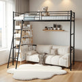 FetiNes, Bettrahmen, 90x200 cm, Schwarz, Hochbett, Kinderbett Metallbett, Etagenbett mit Barriere und Schrägleiter