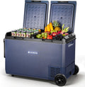 AAOBOSI, Kompressor, 230 V, 95 L, 12 V, Blau/Grau, Kühlbox Wasserdicht Dual Zone mit Rädern