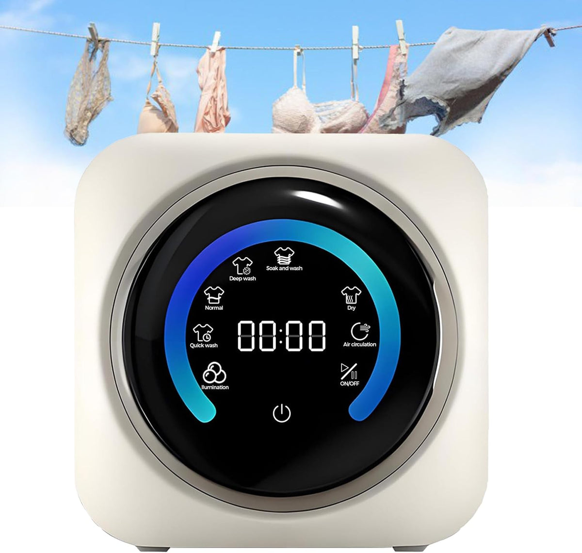 GSHSHOU, Waschmaschine, Weiss/Blau, Tragbare, wandmontierte, vollautomatische Frontlader- mit LCD-Bedienfeld, Geeignet für kleine Kleidungsstücke