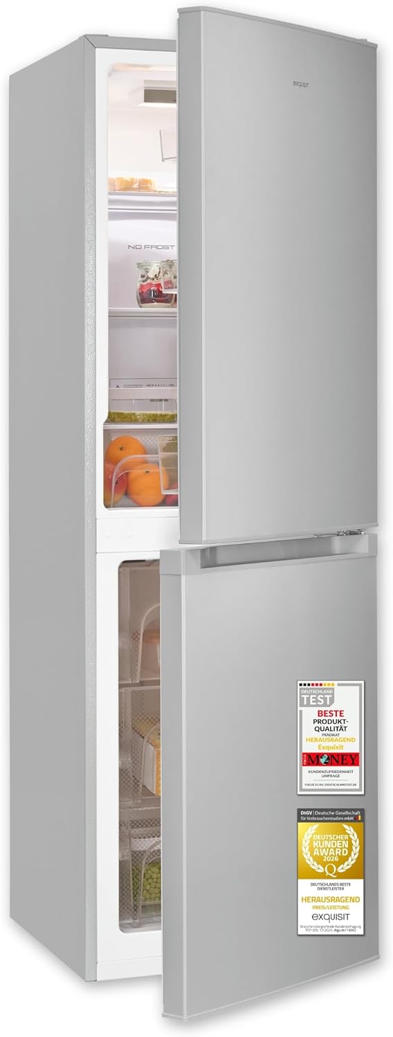 Exquisit, Kühl-Gefrierkombination, 160 cm, 193 l, Silber, Kühlgefrierkombination No Frost