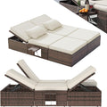 UDPATIO, Liegen, 200 x 160 cm, Braun/Schwarz, XXL Rattan Gartenliege wetterfest, Polyrattan Sonnenliege für 2 Personen