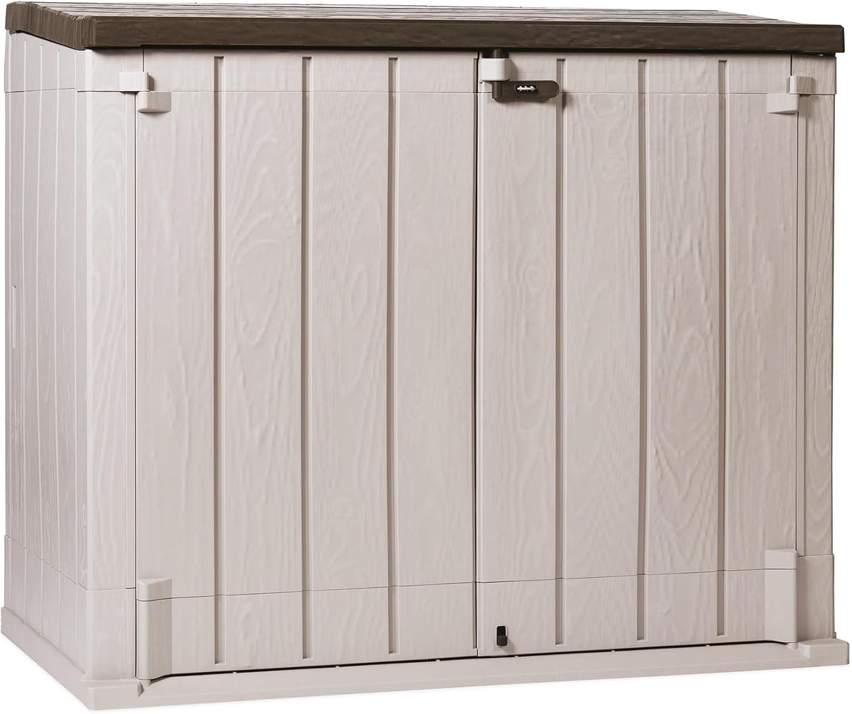 Gerätehaus, TOOMAX, 145 x 85 x 124,5 cm, 1270 l, Taupe/Braun, Shed Stora Way Plus XL Werkzeugkasten, Holzoptik