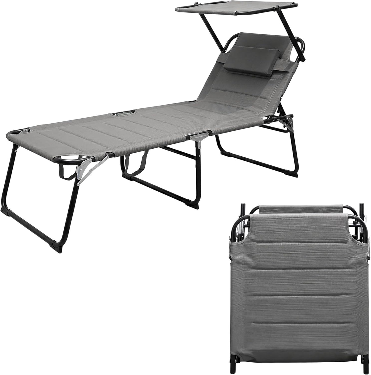 Spetebo, Liegen, 200 x 70 cm, Grau, XXL Aluminium Gartenliege mit Sonnendach