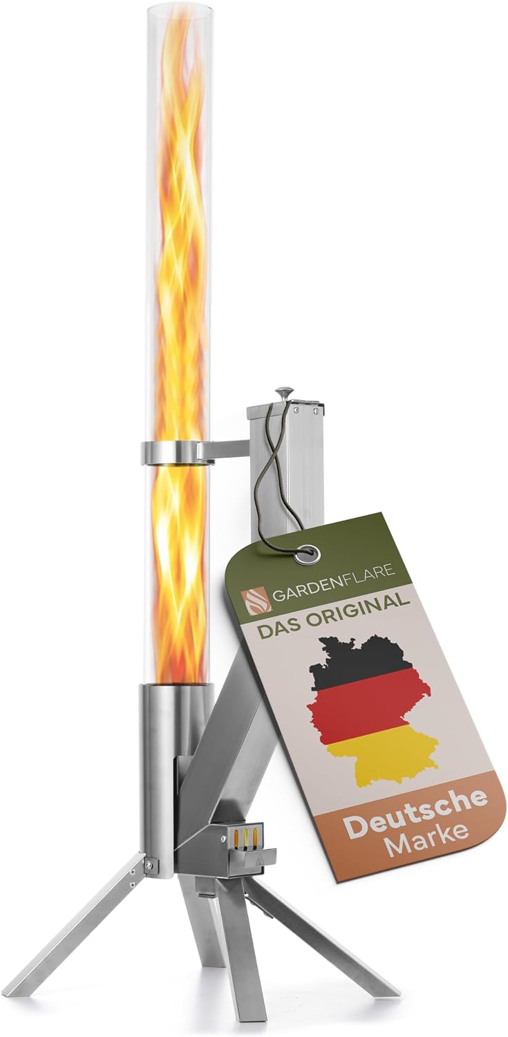 GARDENFLARE, Feuerstellen, Silber, Feuerrohr Klassik - Edelstahl Pelletfackel für Garten