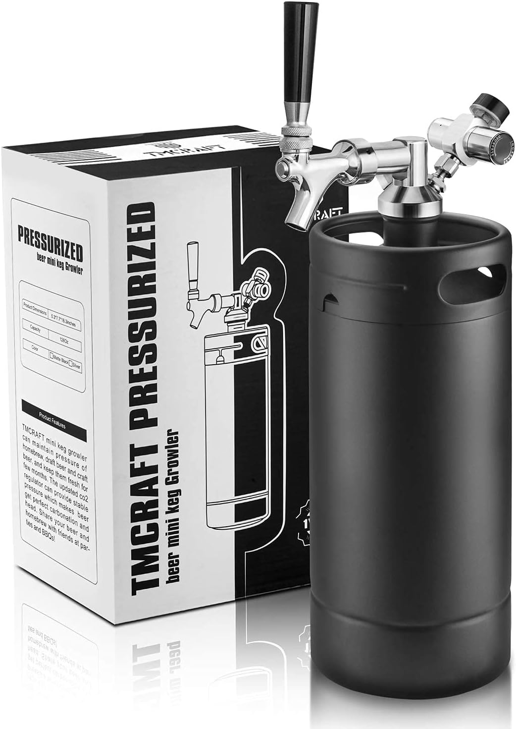TMCRAFT, Mini-Zapfanlagen, 4 Liter, Schwarz, Mini Edelstahl Bierfass mit Bierspender Set, tragbares Growler Keg mit Fassbierhahn unter