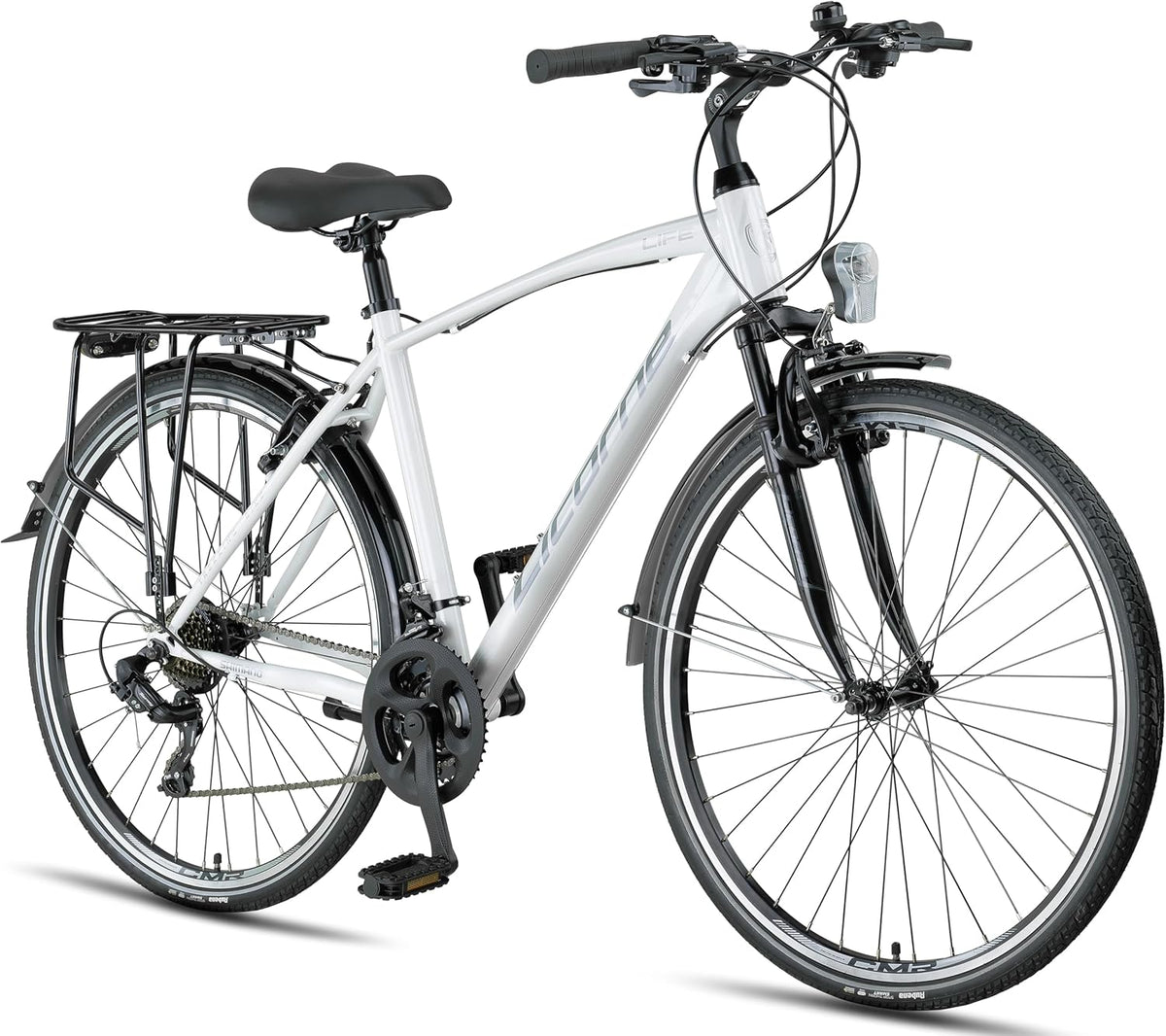 Licorne Bike, Fahrrad, Weiss/Grau, Bike, Premium Trekking in 28' für Herren Jungen Damen und 21 Gang