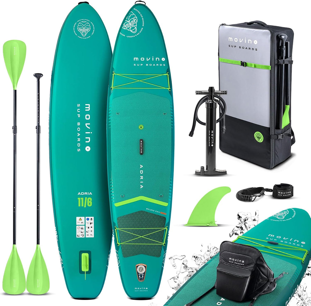 Movino, SUP-Board, 350x83x15 cm, 350 cm, 165 kg, Türkis, Stand-up-Paddle-Board - 2in1 SUP Kajak Aufblasbar