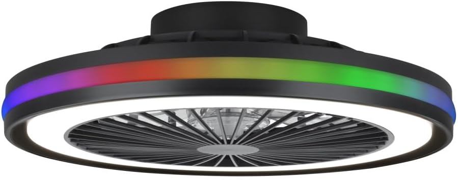 MeLiTec, Deckenleuchten, Schwarz, Deckenleuchte mit Ventilator, Deckenlampe mit Ventilator, dimmbar, RGB-Lauflicht